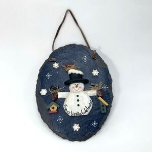 Vintage 7" Resin Snowman Wall Plaque Let‎ It Snow Birdhouse Snowflakes, Henton